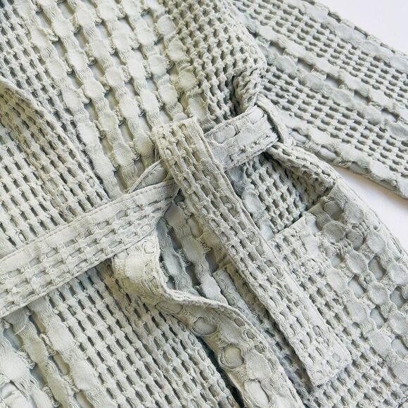 100% Organic Waffle Cotton Bathrobe Sage Green L/XL - Picture 2 of 6